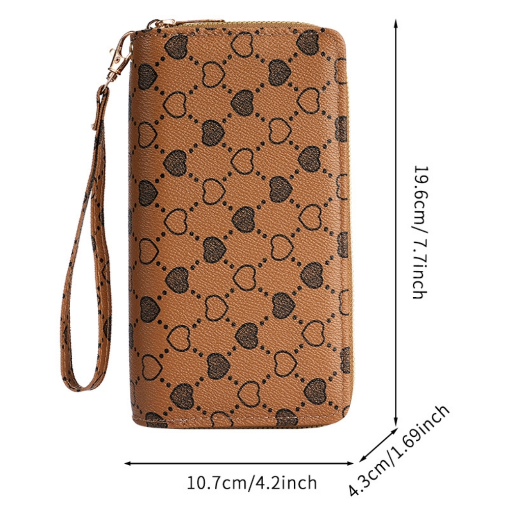 Womens Heart Design Color Brown Pu Leather Two Zipper Wallet - Picture 3 of 3